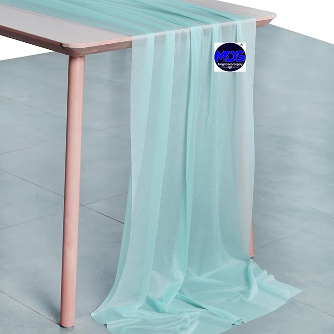 MDS Halloween Chiffon Table Runner - 5 Pack, 29 x 170 Inches, 14ft Each - Sheer Spooky Table Runners for Haunted House Parties, Trick-or-Treat Tables, Witchy Décor, Wedding & Events - Teal