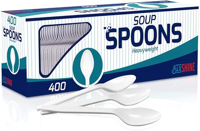 Soup Spoons, 400 Count Heavyweight White Disposable Plastic