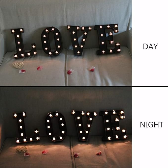 Light Up Black Alphabet Marquee Letters Sign LED Marquee Number Lights Sign for Night Light Home Bar Christmas Lamp Birthday Party Wedding Decoration A