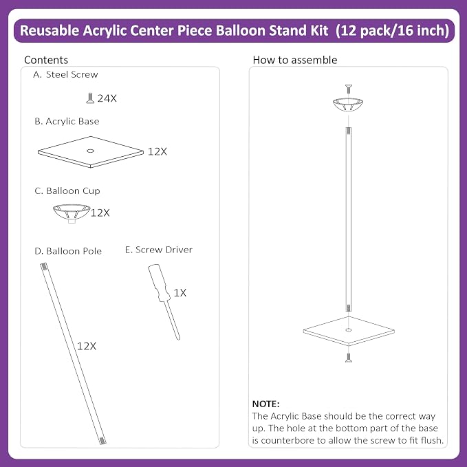 Balloon Centerpiece Stands, Clear Acrylic, 12 Pack, 24 Inch Tabletop