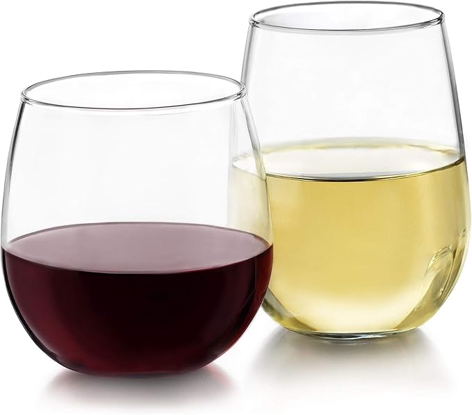 Wine Glass Set of 12, Stemless, 16.75 oz Red and 17 oz White