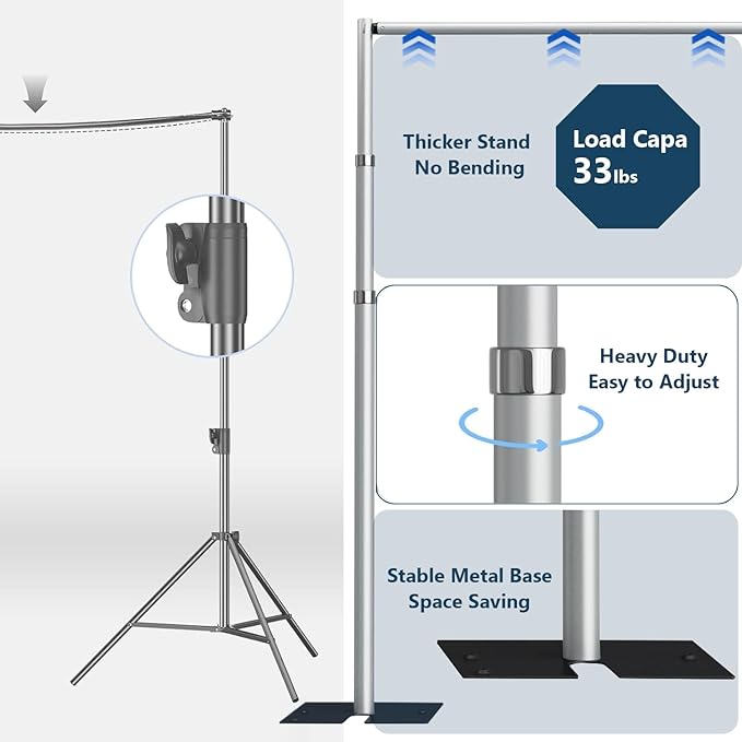 Background Support Equipment Kit, 10 ft Drape Stand, Aluminum Frame, Adjustable