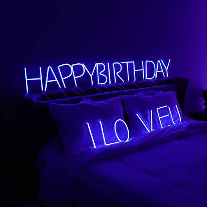 ENUOLI LED Blue Neon Letter Signs Night Light Battery or USB Operated LED Marquee Letters Neon Art Decorative Lights Wall Decor for Children Baby Room Christmas Wedding Party Decoration (H)