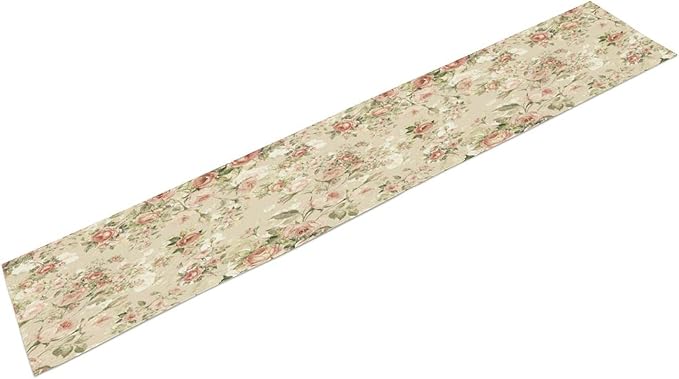Lovely Rose Table Runner, Red and White Vintage Rose Delicate Floral Natural Pattern Long Table Restaurant Kitchen Holiday Party Decoration,13in（33cm） W * 72in（184cm） L