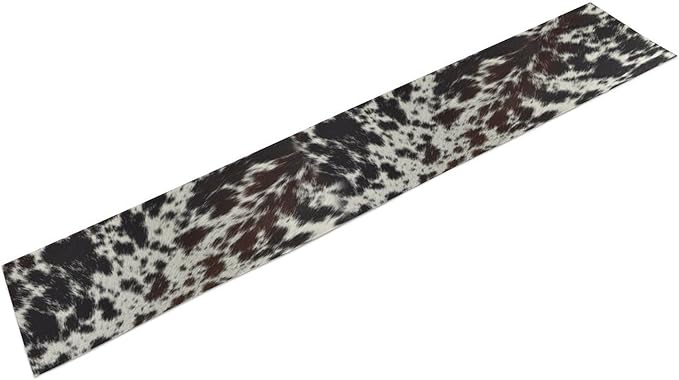 Cow Print Table Runner, Country Farm Animal Fur Skin Pattern Western Style Black Brown Cowhide Print Dinner Runner for Home Kitchen Dining Home Setting, 13x90 Inch