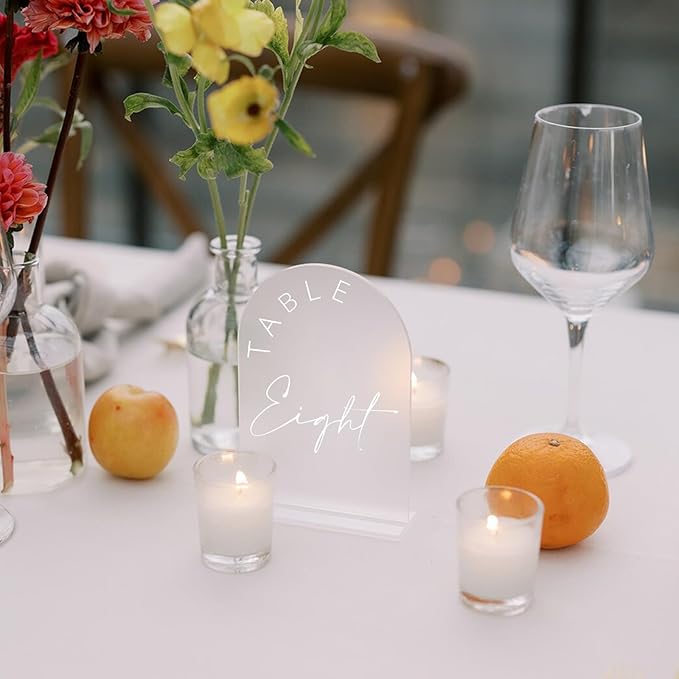 Place Cards: Frosted Acrylic Arch Table Numbers 1-25, 5x7 Inch