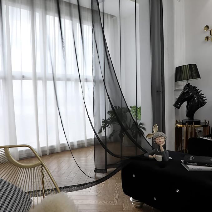 Window Black Sheer Curtains 63 Inches Long 2 Panels Sheer Curtain Basic Rod Pocket Panel for Bedroom Children Living Room Yard Kitchen (Black, 52" W x 63" L | 2 pcs)
