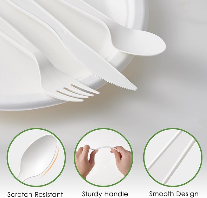 Disposable Spoons, 150 Count White Plant-Based, 6.7 Inch