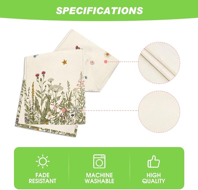 Artoid Mode Antique Herbs and Wild Flowers Summer Table Runner, Spring Fall Kitchen Dining Table Decoration for Home Party 13x36 Inch