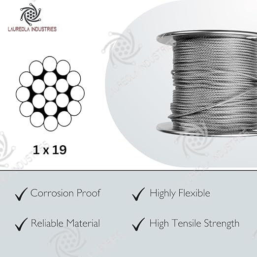 Laureola 1/8" Type-1x19 Grade-316 Stainless Steel Cable Railing Wire Rope - 1000ft