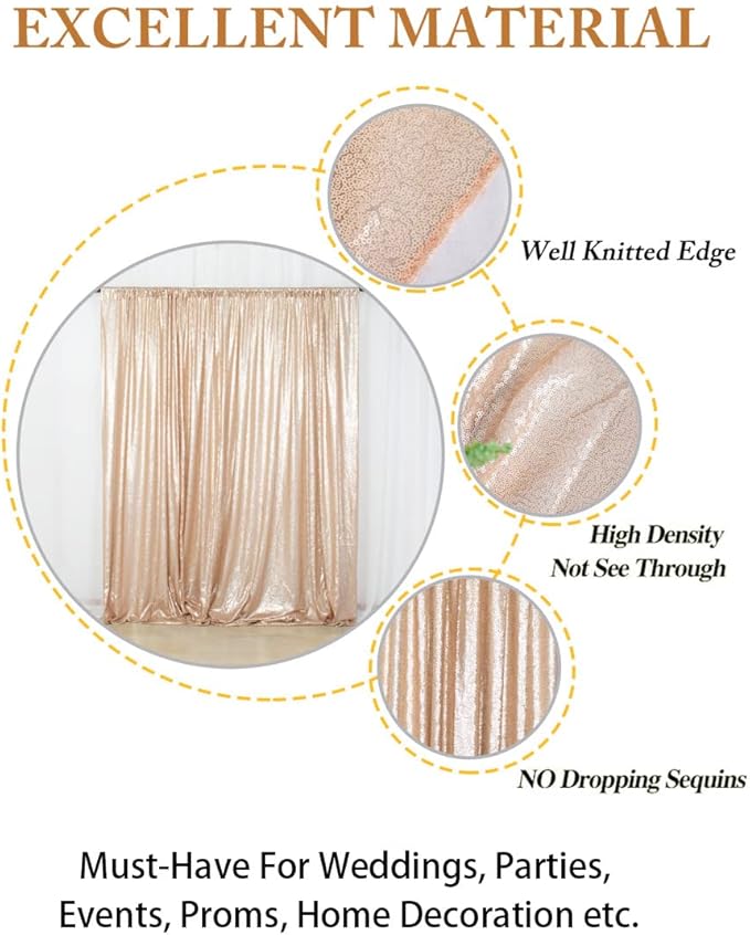 Backdrop Curtain Champagne Sequin 10 x 10 ft Mesh Photo Backdrop
