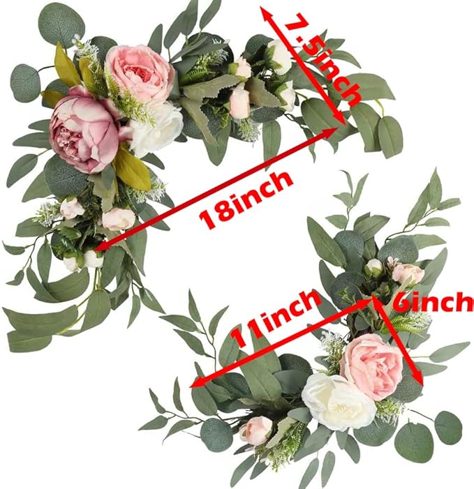 Artificial Flowers Pink Peony Wedding Arch Swag, Green Leaves