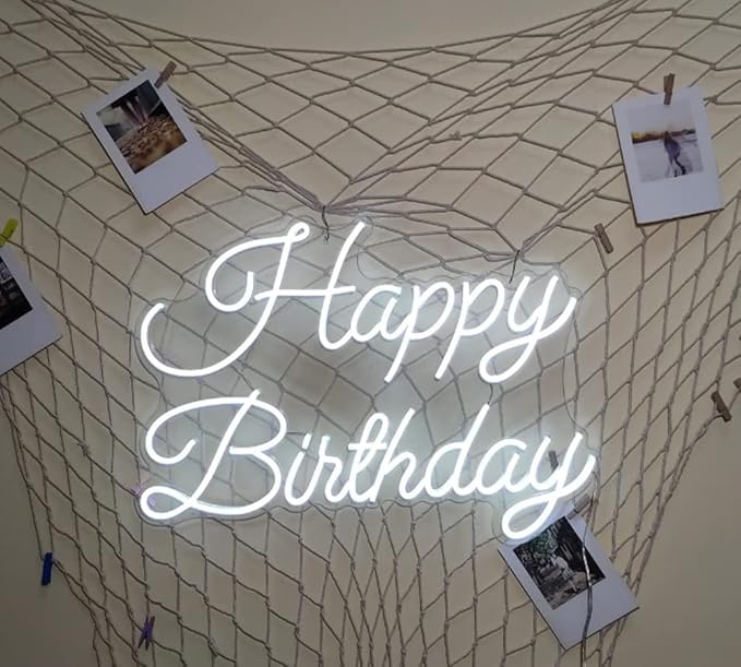 LED Neon Sign Happy Birthday Party Wall Decor, 17.7 in USB Powered Acrylic