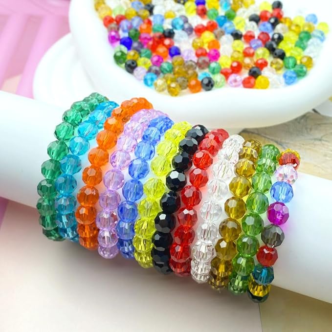 200 PCS 6mm Crystal Glass Beads Round Multiple Faceted Loose Spacer Glass Beads for DIY Handcrafte Bracelet Necklace Earring Jewelry Making(Peacoca Blue)