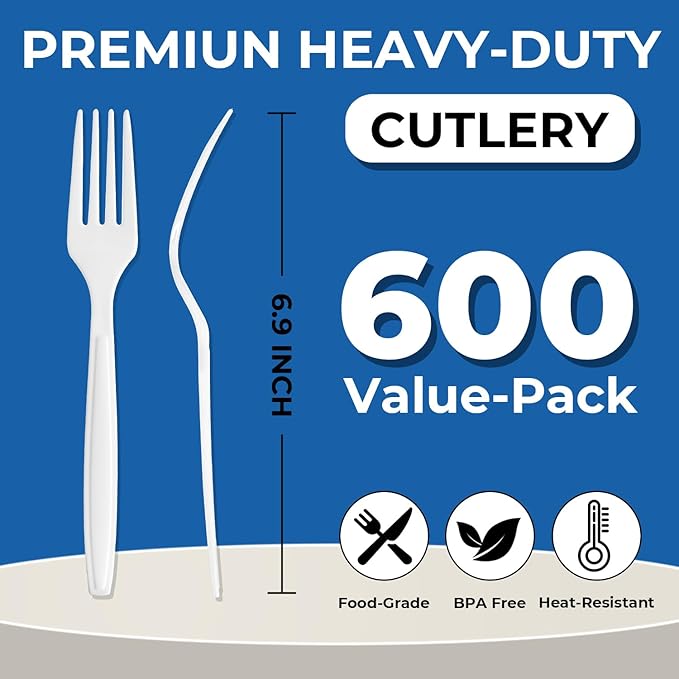 Plastic Forks, 600 Count Sturdy White Disposable Utensils