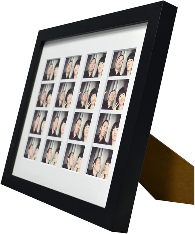 Black Wood Tabletop Photo Frame with White Mat for Four 2x6 Photo Booth Strips