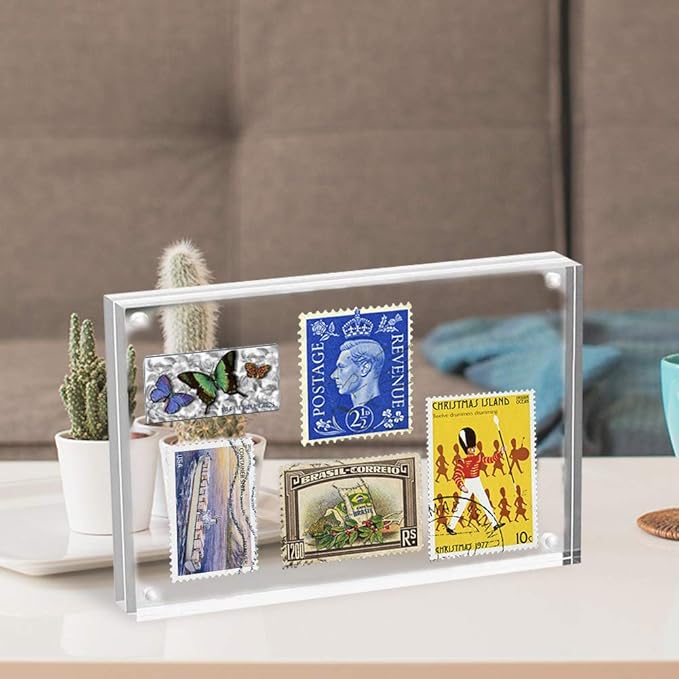 HELPLEX Acrylic Frame, 5 Pack 5x7 Acrylic Picture Frames, 24mm Thicker Frameless Clear Frame Double Sided Magnetic Frame, Free Standing Desktop Display Stand