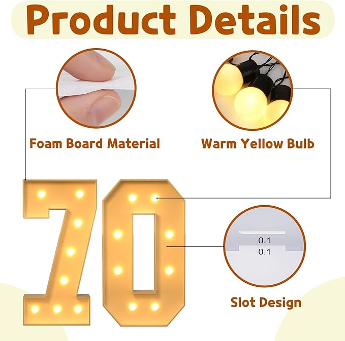 Event Party Supplies Light Up Marquee Numbers, 3 Ft Tall Foam Board Decor