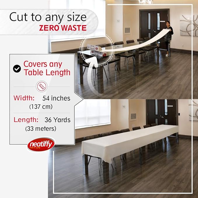 Plastic Table Cover Roll, 54-Inch Wide, White, Slide Cutter