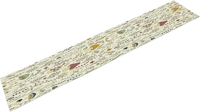 Mushroom Table Runner,Colorful Wild Plants and Fungus Botanical Plants Pattern Print Burlap for Hotel Indoors Outdoor Dining Room Kitchen Holiday Party, 13x80in