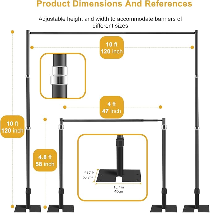 Background Support Stand Kit, 10x10 Adjustable Pipe and Drape with Water Bags