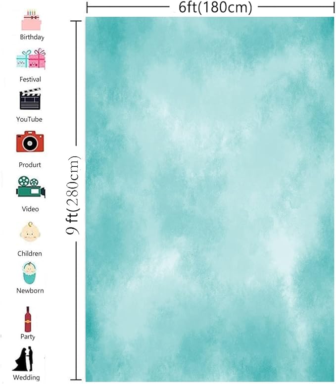 6x9ft Aqua Abstract Solid Photography Backdrops Gradient Portrait Photo Booth Background for Photographyer