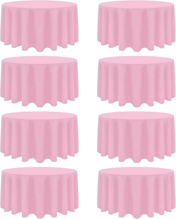 8 Pack Pink Round Tablecloth 120 Inch Stain and Wrinkle Resistant Round Pink Table Cloth Reusable and Washable Polyester Fabric Table Covers for Buffet Wedding Party and Banquet