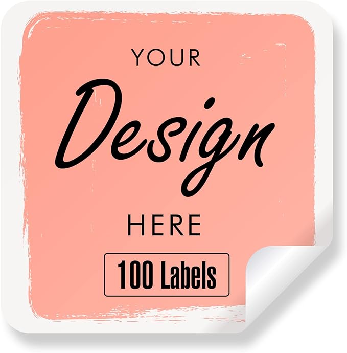 Custom Stickers - Personalized Labels with Heart Design, 100 Pink Square Stickers (Waterproof, Outdoor Use)