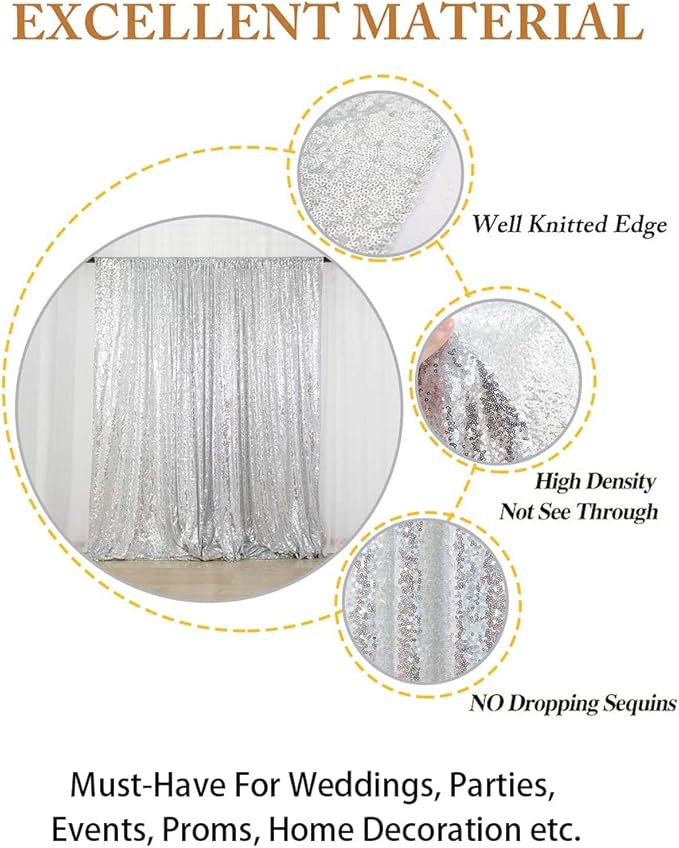 ShinyBeauty Silver Sequin Backdrop 10x10FT, Seamless, Non-Through, Includes 1pc, for Photography, Wedding, Baby Birthday Party, Event Decoration