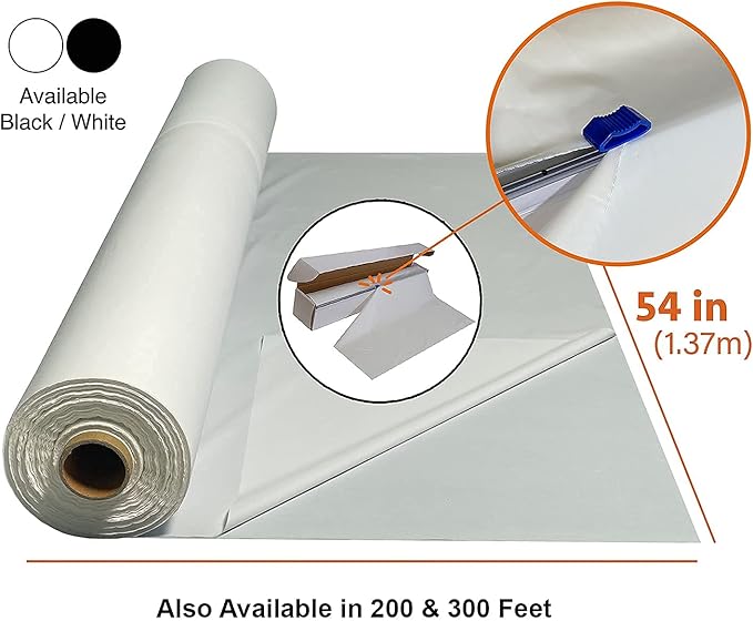 Plastic Table Cover Roll, 54-Inch Wide, White, Slide Cutter