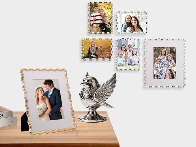 Silver 8x10'' Wave Design Photo Frame with Acid Free Mat for 5x7'',High-End Zinc Alloy Picture Frames with Velvet Back,Fashionable Style Silver frames 7x5''