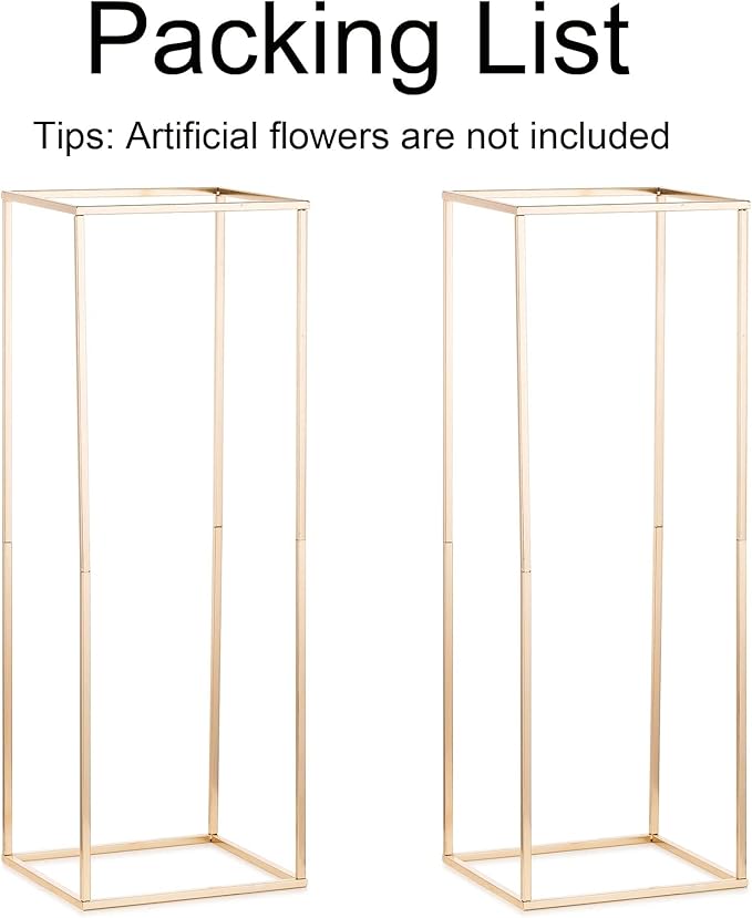 Metal Flower Stand in Gold, 31.5 Inch Cube Wedding Centerpiece