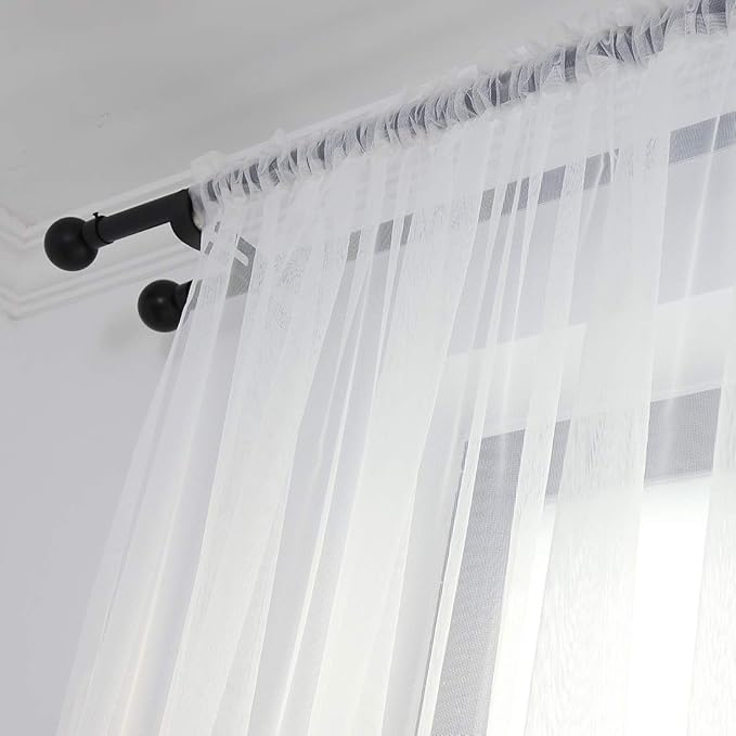 78" Vintage Sheer Voile Elegant Linen Fabric Touch Rod Pocket Tulle Backdrop Curtains Door Curtain for Farmhouse Bedroom Living Room Modern Drapes Decor, 2 Panels, 78 inch Length, White