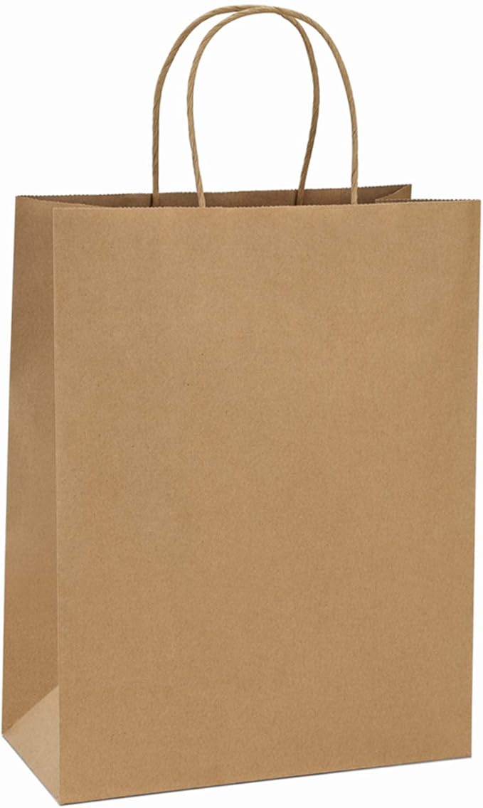 Gift Bags: Brown Kraft Paper with Twist Handles, 100 Count, 10x5x13 Inch