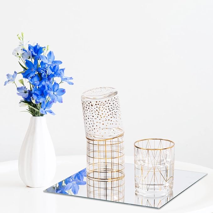 JAMBALAY 8" Square Mirror Centerpieces for Tables, Glass Mirror Plates for Table Centerpieces, Mirror Tray for Wedding & Party Decorations, 2mm Set of 12 Mirror Table Centerpieces for Tables
