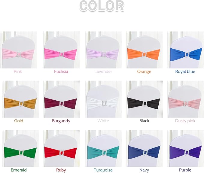 Joccun 30 PCS Spandex Chair Sashes Bows Stretch Chair Cover Band with Buckle Slider Universal Elastic Chair Ties for Wedding Banquet Party Event Decoration (Navy)