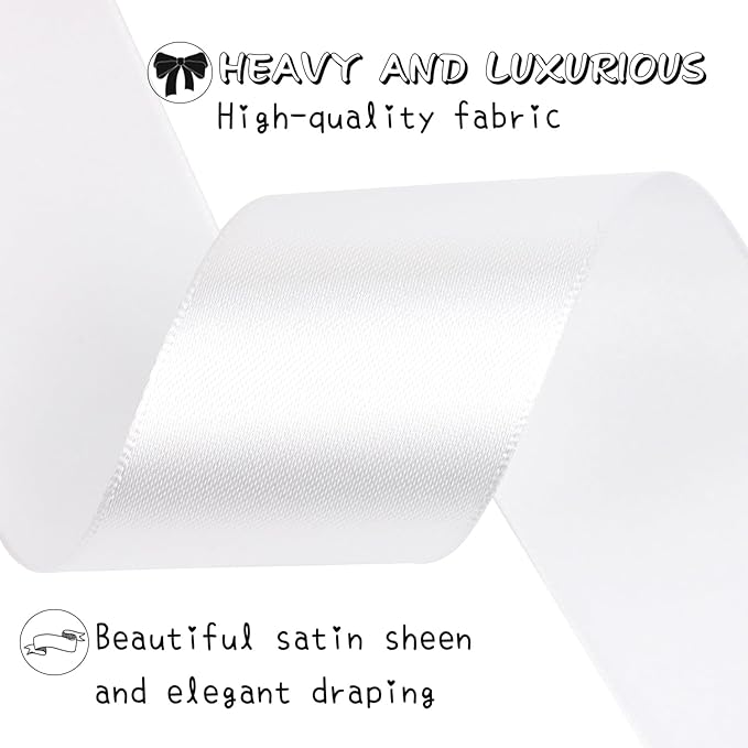 White Solid Satin Ribbon 1-1/2 Inch 50 Yards Solid Polyester Fabric Ribbon for Gift Wrapping Wedding Christmas Baby Shower Birthday Party Decoration Handmade Immortal Flower Craft