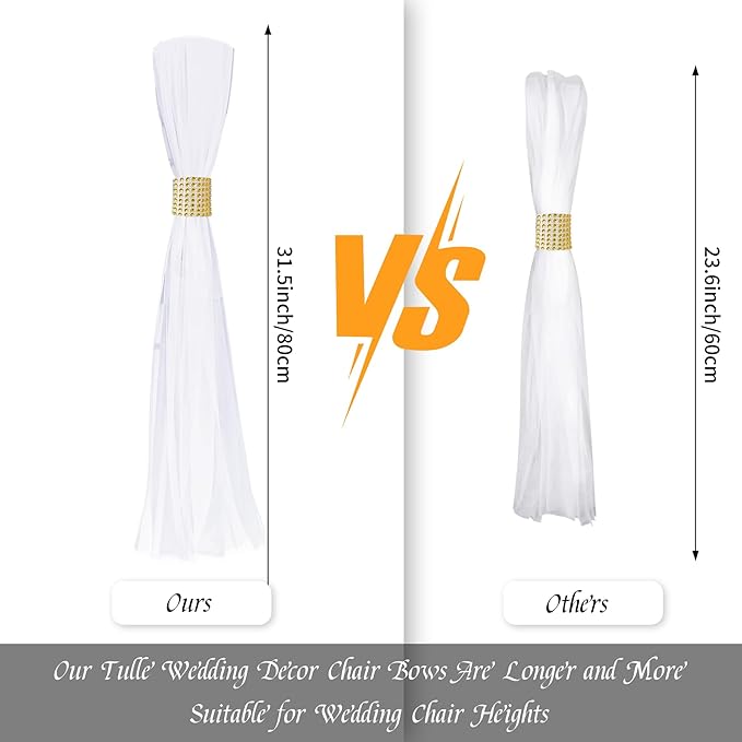 Pew Bows, Gold Rhinestone Tulle, 38 Pieces for Wedding Aisles