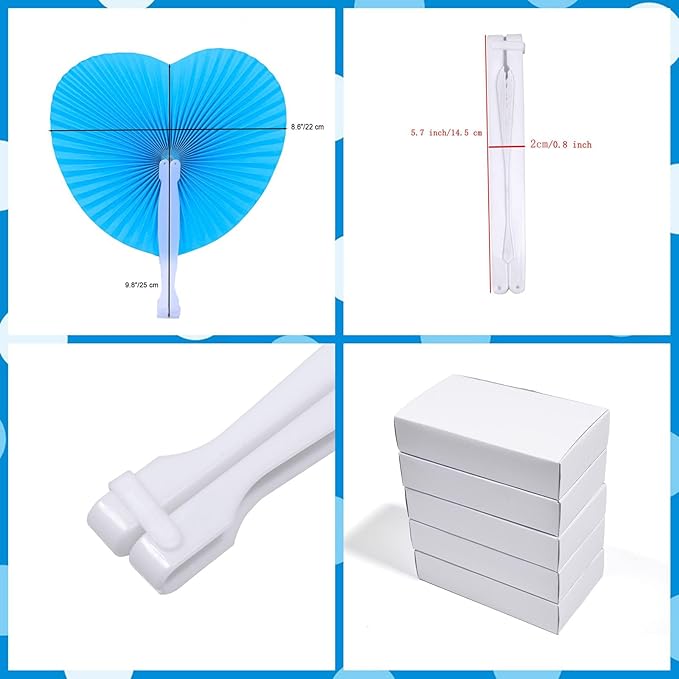 12 Packs Decorative Paper Folding Hand Fans Handheld,Blue Heart Foldable Wedding Fans Chinese and Japanese Fans Bulk for Bridal Guest Church Party Favors Dancing Birthday DIY