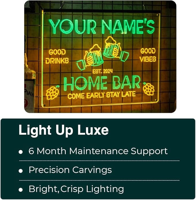 Personalized Irish Pub Signs with Your Name for home wall light up with personalized pub name, man cave accessories, beer themed neon customizable lighted sign