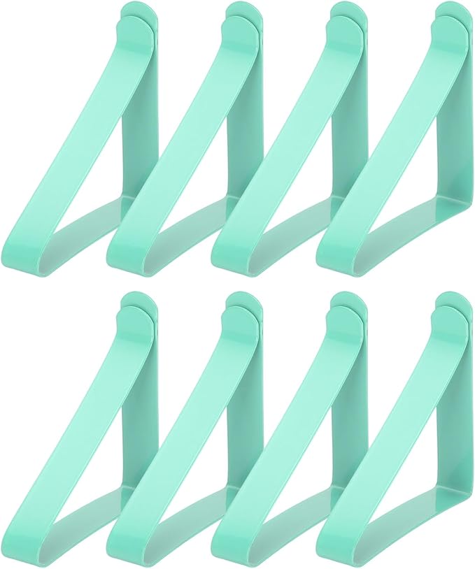 uxcell 8 Pack Tablecloth Clips, Stainless Steel Table Cloth Cover Clamps, 2.56" x 2.68" Windproof Holder Clips for Home Party Picnic Wedding Camping Dining Tables, Blue Green