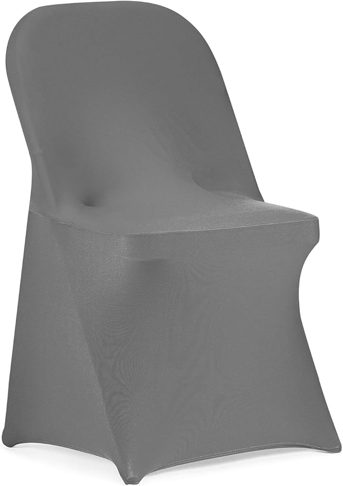 Peomeise Stretch Spandex Folding Chair Cover for Wedding Party Dining Banquet Event (Grey,12pcs)