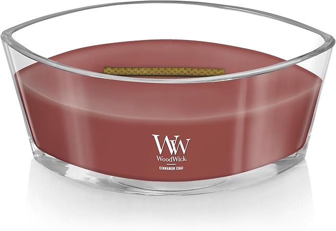Jar Candle, Cinnamon Chai Scent with Wooden Wick, Oval, 7.7 x 3.5 Inches