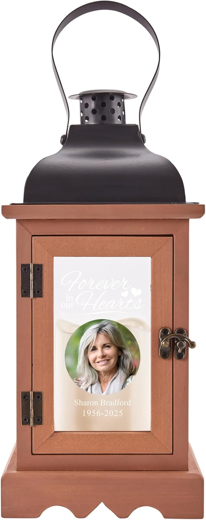 Decorative Candle Lantern, Brown Wood, 12-Inch Personalized Memorial Keepsake