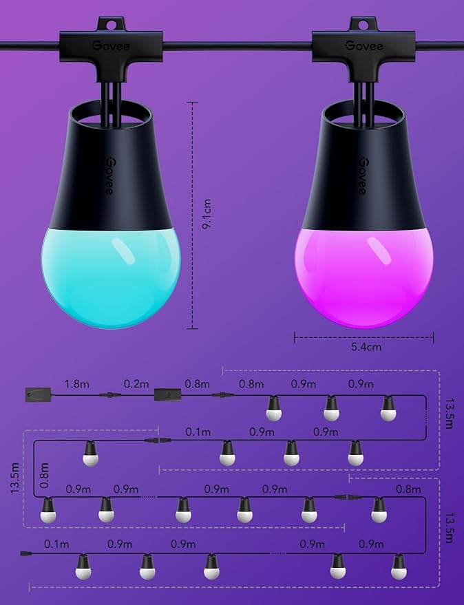 String Lights, Outdoor 144ft Smart LED with Music Sync and App Control