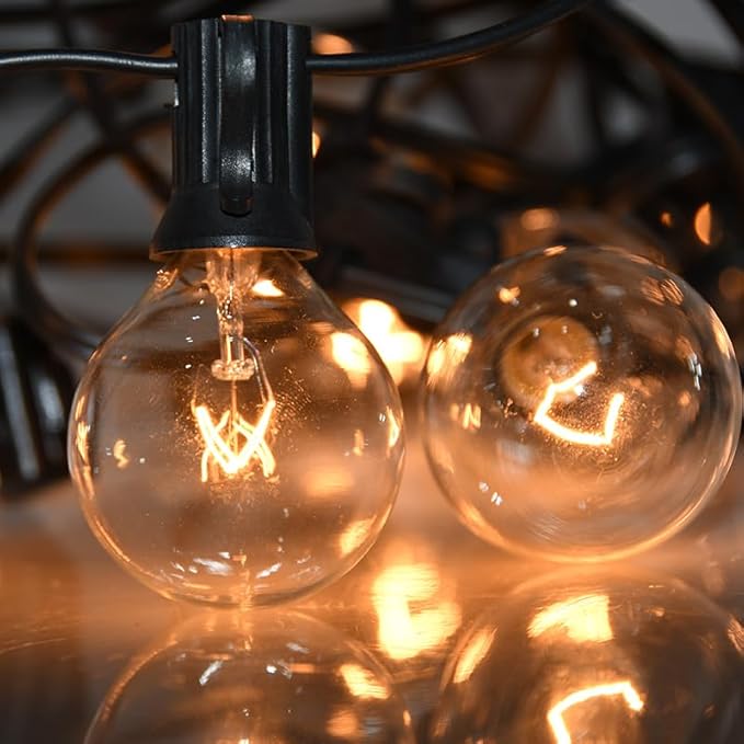 String Lights 100 Ft Outdoor Warm White G40 Bulbs with Spares