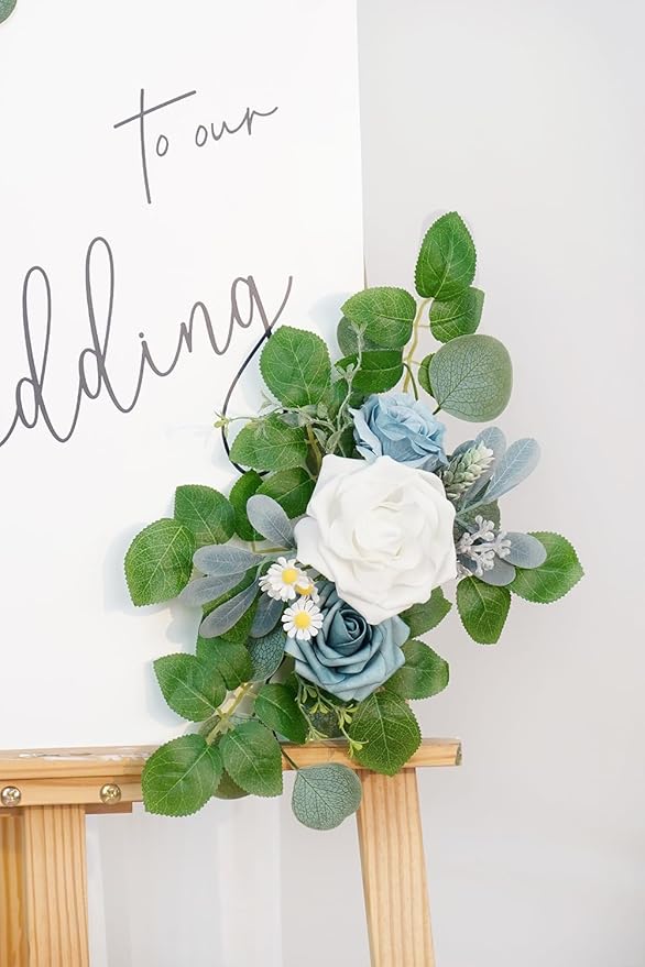 Artificial Flowers Arch Decor, Sky Blue Silk and Foam, Set of 2