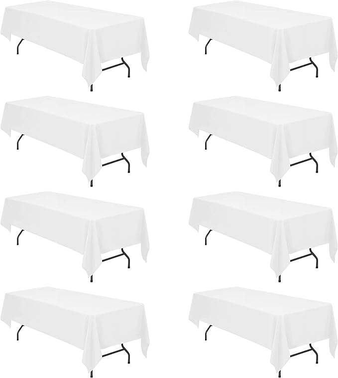 BRILLMAX 8 Pack White Tablecloths for 8 Foot Rectangle Tables 60 x 126 Inch - 8ft Rectangular Bulk Linen Polyester Fabric Washable Cloth Cover for Wedding Reception Banquet Birthday Party