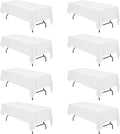 BRILLMAX 8 Pack White Tablecloths for 8 Foot Rectangle Tables 60 x 126 Inch - 8ft Rectangular Bulk Linen Polyester Fabric Washable Cloth Cover for Wedding Reception Banquet Birthday Party