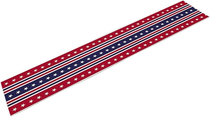 4th of July Table Runner, USA Flag Stars Stripes American Independence Day Red Blue White Stars Lines Print Table Cover for Farmhouse Kitchen Indoor Outdoor Home Party, 13x90inch
